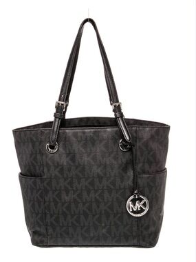 Michael Kors Black MK Monogram Tote with Silver Logo Charm